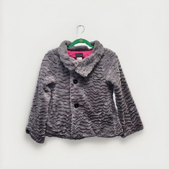 Patagonia Pelage Faux Fur Gray Soft Coat Button Jacket Size Girl’s Large12